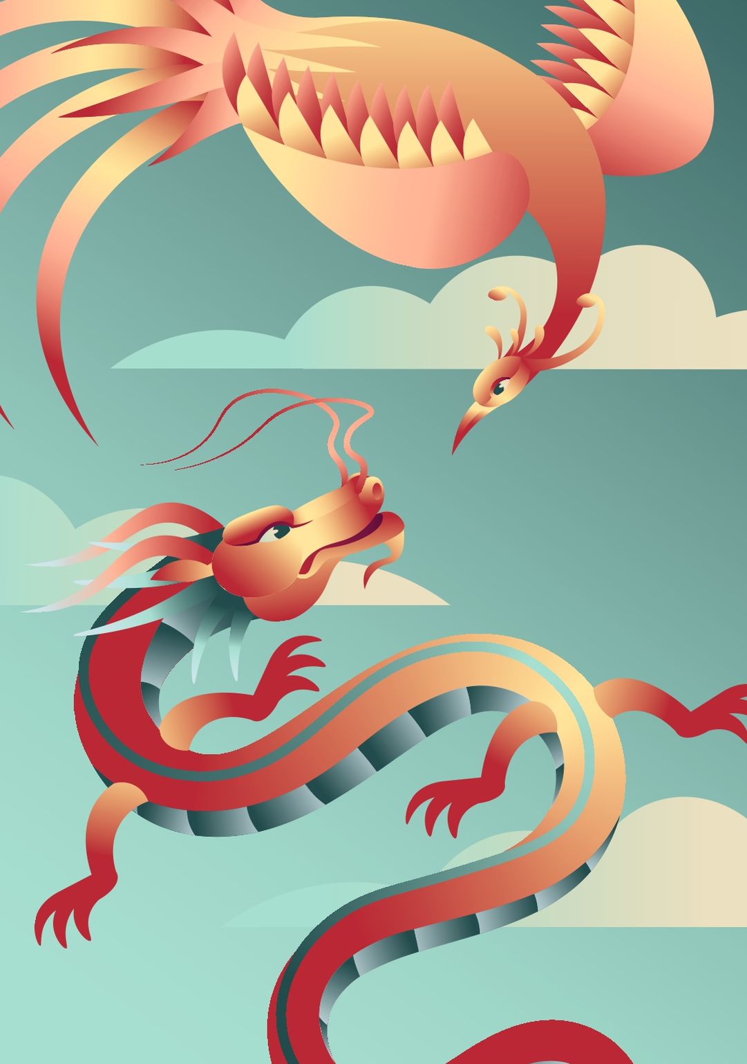 Illustration: Drache und Phönix