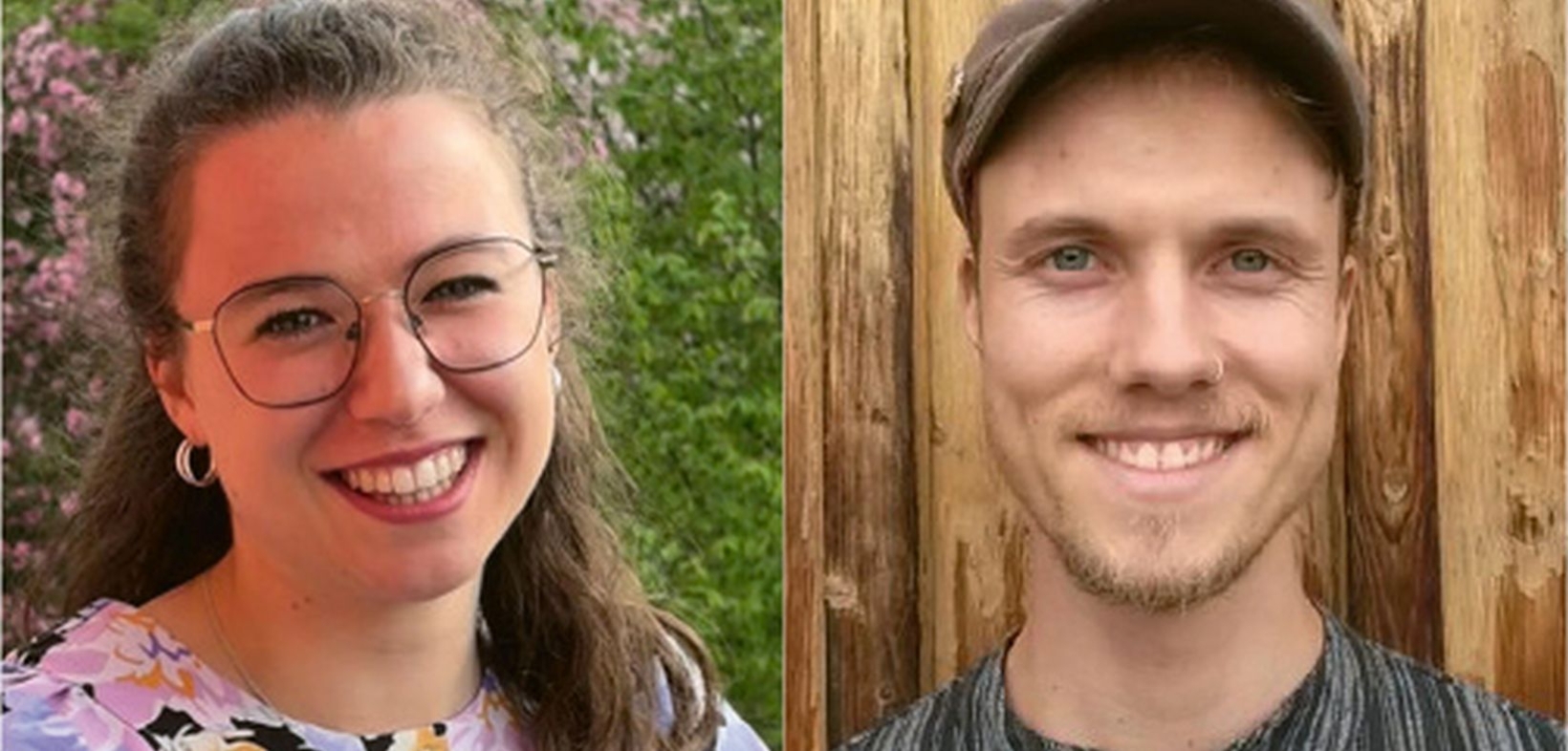 Sophie Strohmaier (Lange Haare, Pferdeschwanz, Brille) und Jonathan Binetsch (Schiebermütze, 3-Tage-Bart)